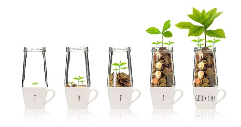 Coins in plant jars